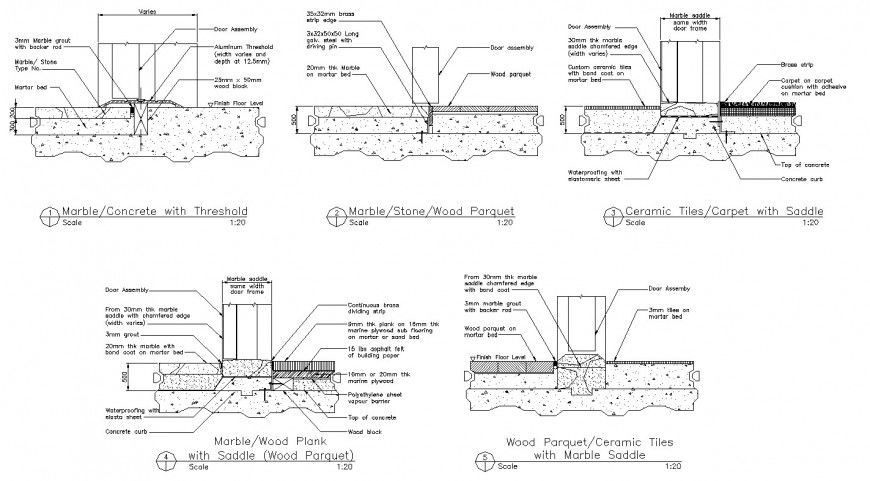 Concrete wall section, connection and construction details dwg file