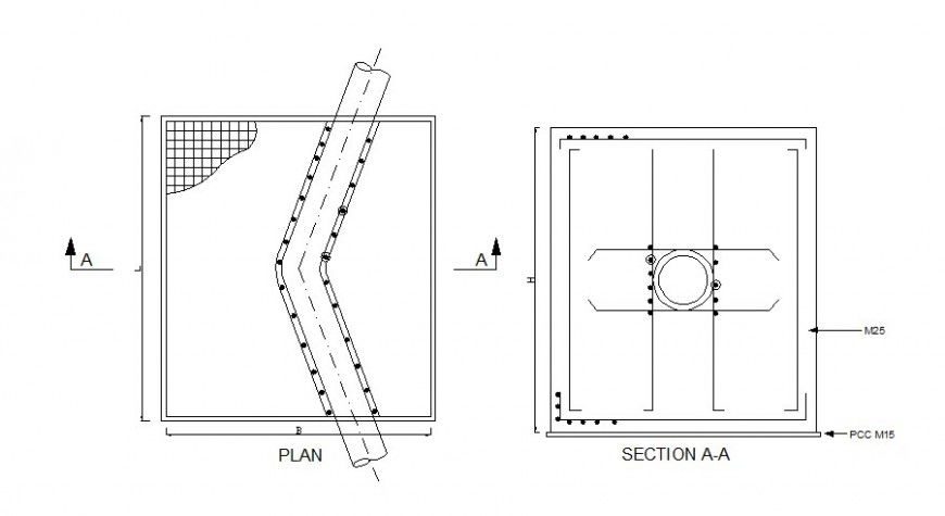 Concreting structure detail plan and section 2d view layout dwg file