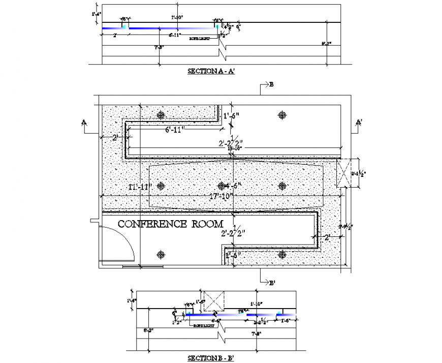 Conference room ceiling design plan and section layout file