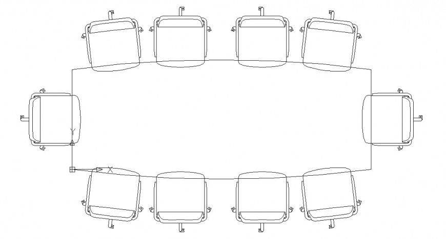 Conference table top view with chairs dwg file