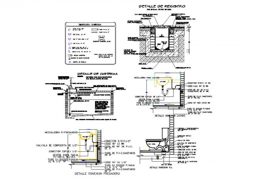 Connection detail fregaro and cistern autocad file