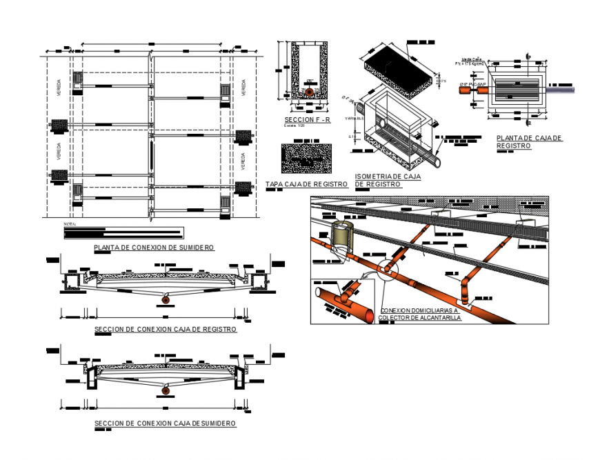 Connection domiciliary to shower collector- sanitation paving project dwg file