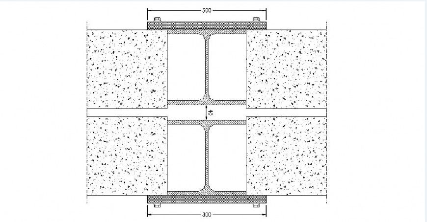Connection double cement blocks with metallic pillar cad drawing details dwg file