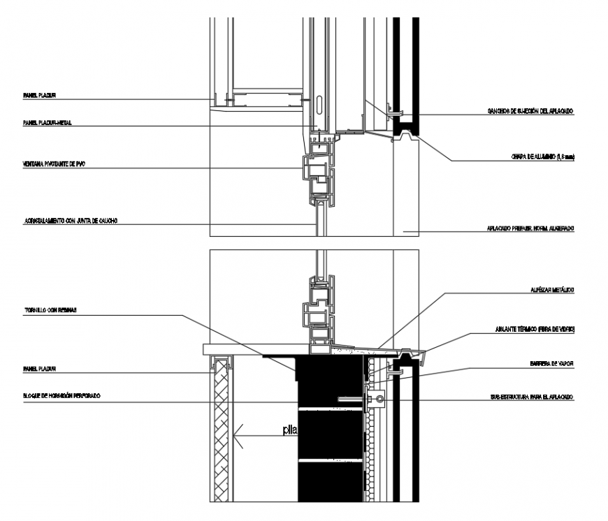 Connection Forged with Pladur Facade AutoCAD Drawing with Beam Details