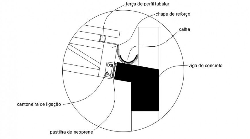 Connection steel beam of concrete beam at party wall structure details dwg file