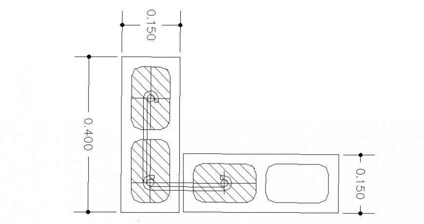 Connection walls of concrete blocks in square cad construction details dwg file