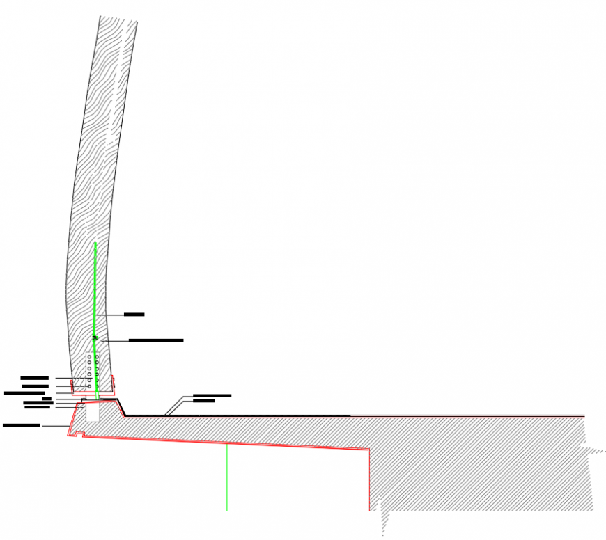 Connection wooden pillar with concrete slab in projection cad details dwg file