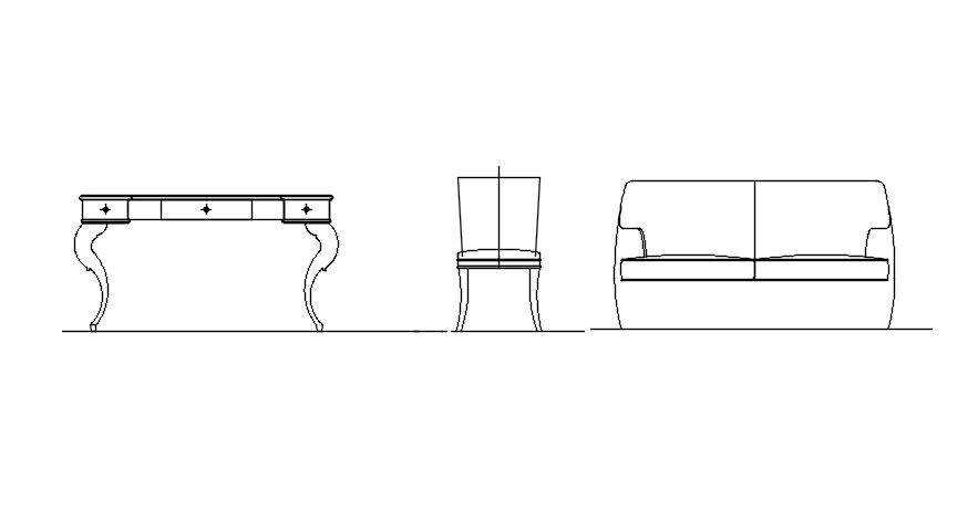 Console Unit and Sofa Elevation Plan in DWG File Format