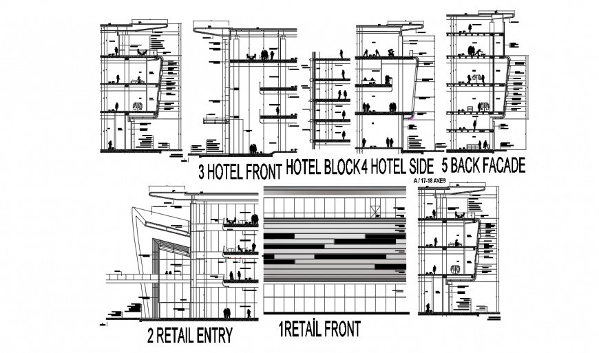 Constriction view with hotel area with crane area view dwg file