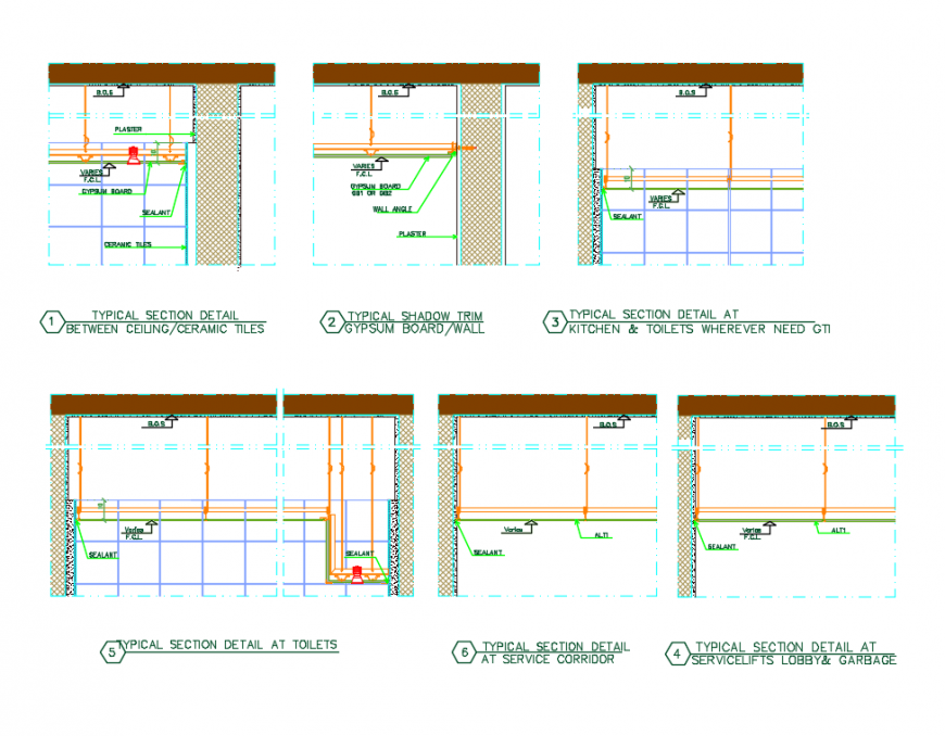 Construction architectural details of reflected ceiling dwg file