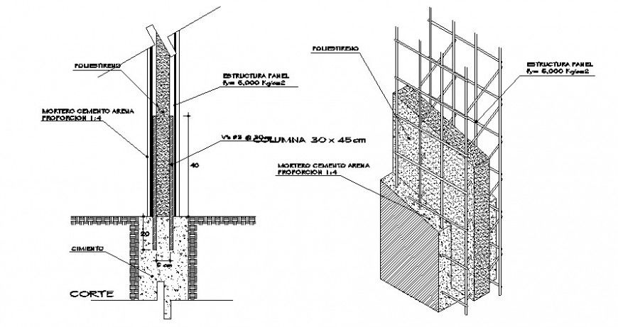 Construction blocks of RCC structure 2d view autocad file