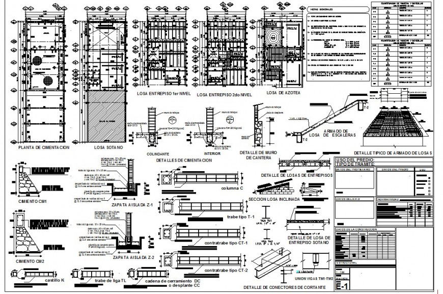Construction building plan and section autocad file