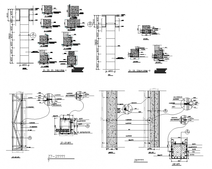 Construction design of pillar plan and elevation dwg file
