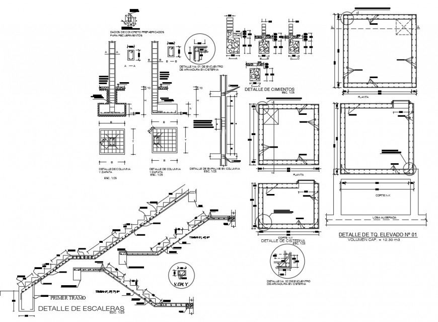 Construction detail of Column and stair in auto cad