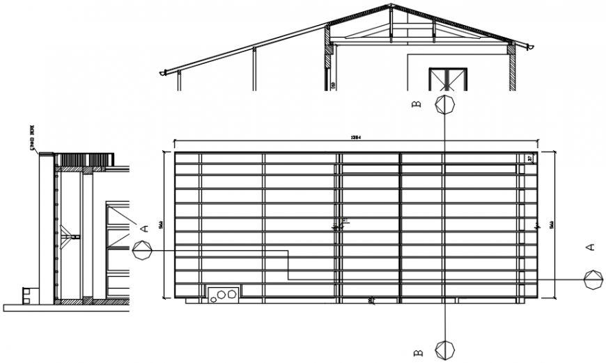 Construction detail of roof area and plan in AutoCAD file