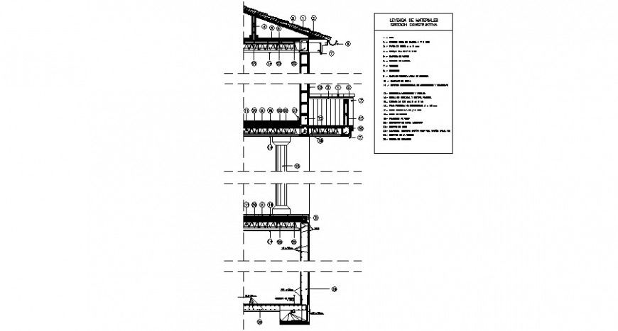 Construction detail of roof tile with elevation in auto cad