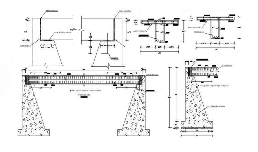 Construction details of bridge 2d view structure autocad file