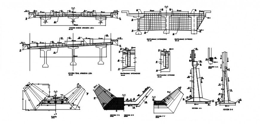 Construction details of bridge structural blocks dwg file