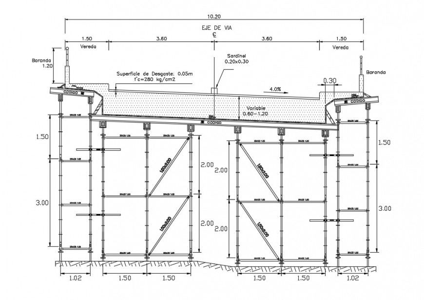 Construction details of bridge structure 2d view CDA drawings dwg file
