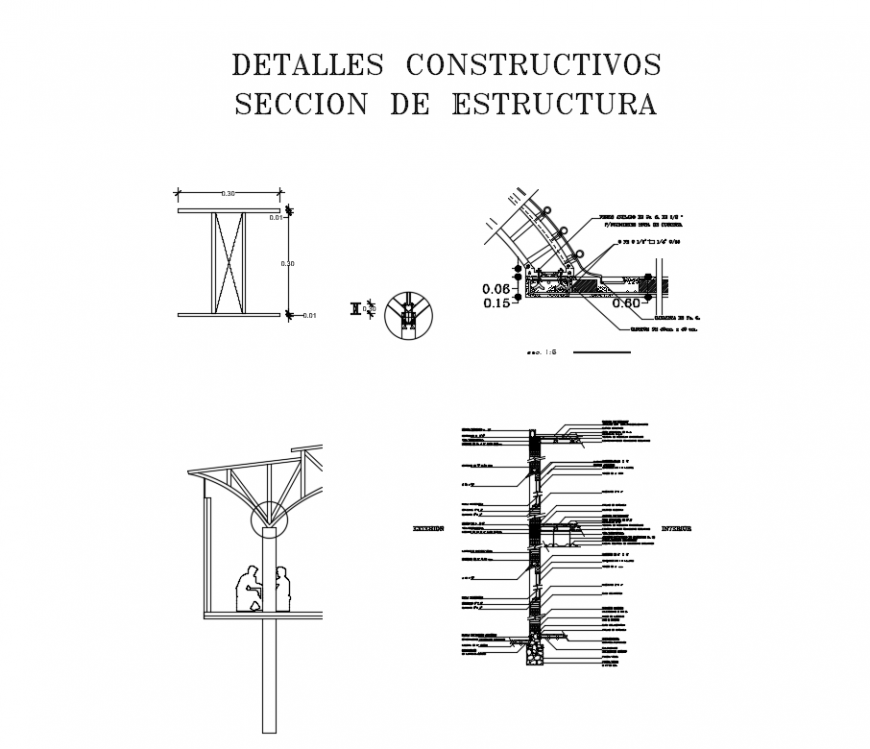 Construction details of building with edge cut dwg file