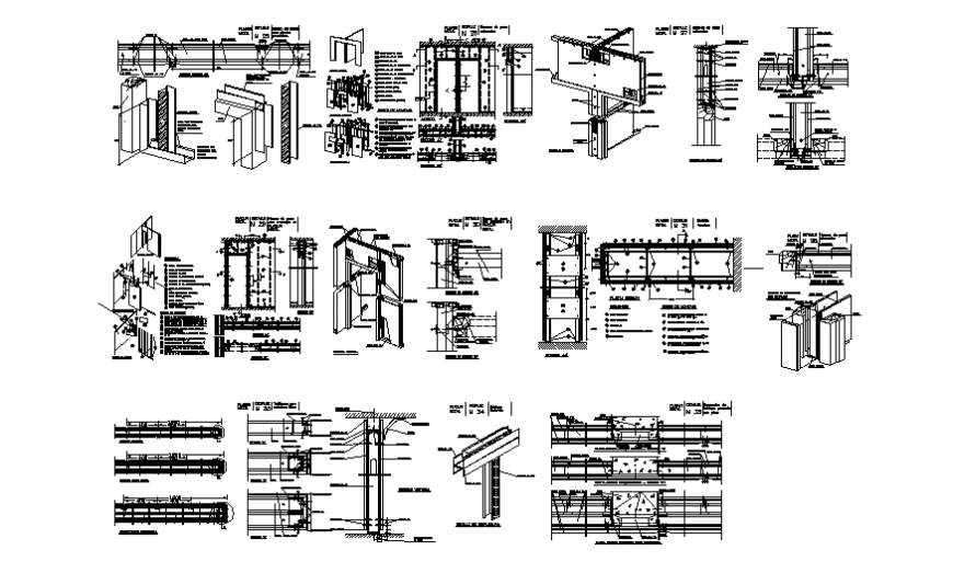 Construction details of building with walls dwg file