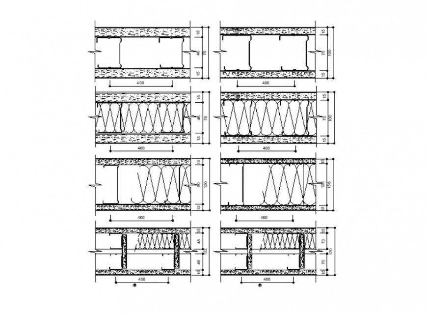 Construction details of concrete structure 2d view autocad file