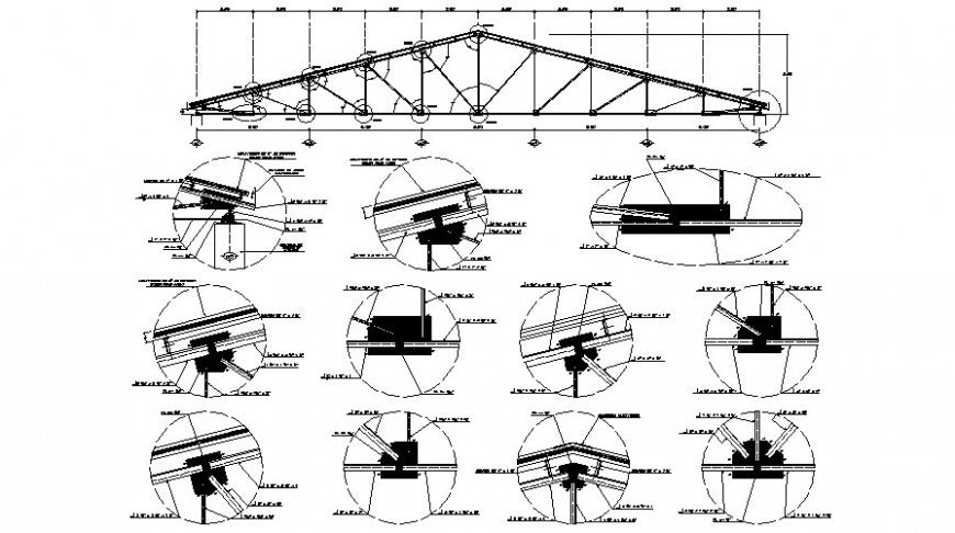 Construction details of roof truss frame 2d view autocad file