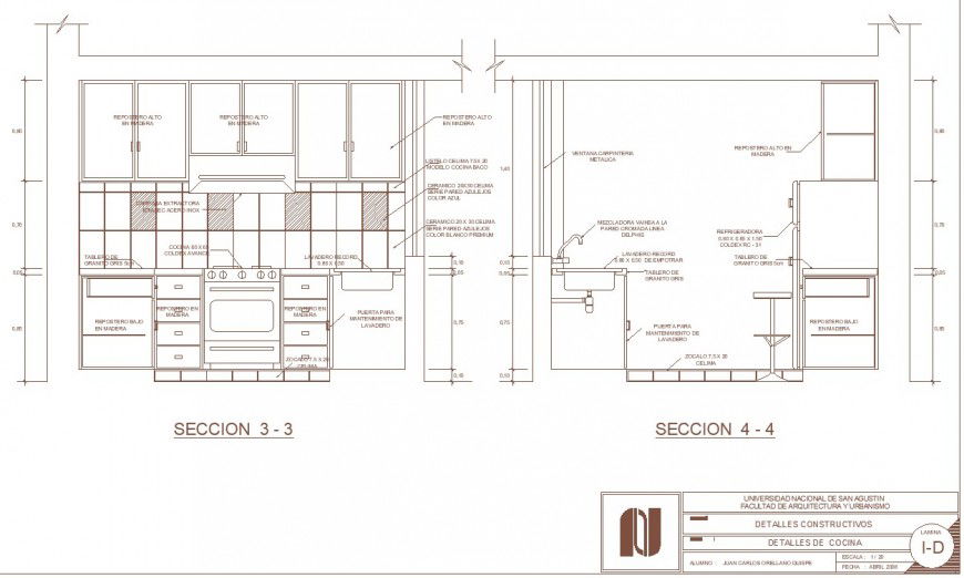 Construction drawing of kitchen in dwg file.