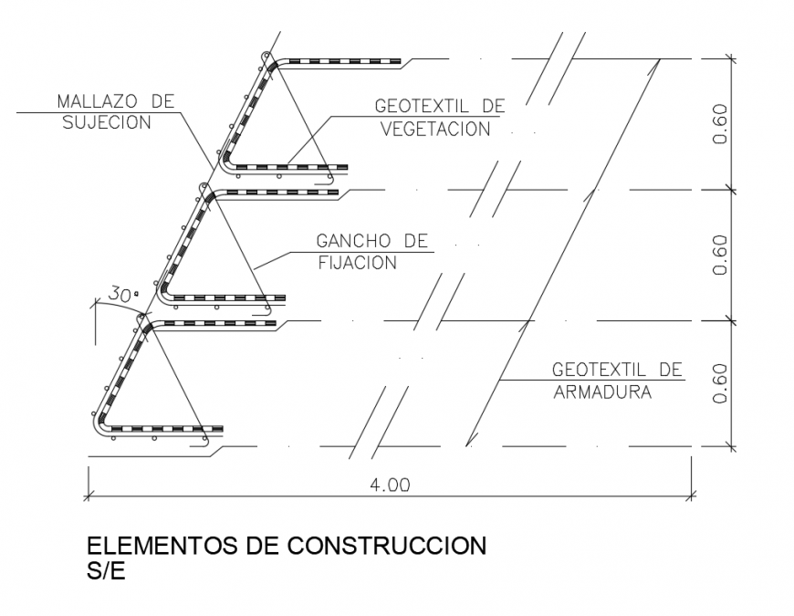 Construction elements details of garden green wall dwg file