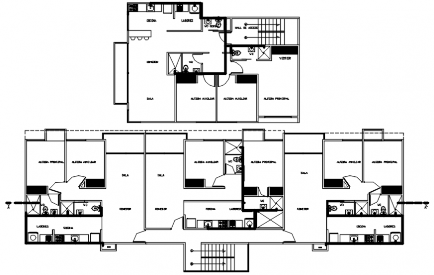 Construction layout plan of housing apartments dwg file