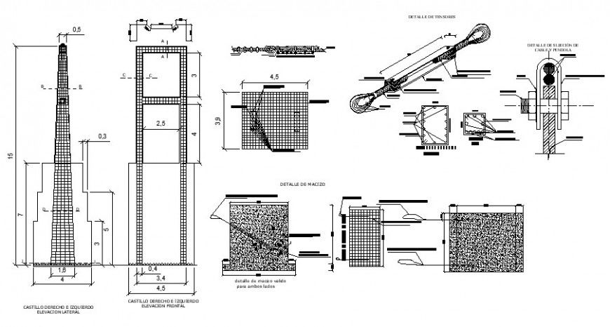Construction of tower detail 2d view CAD structural block autocad file