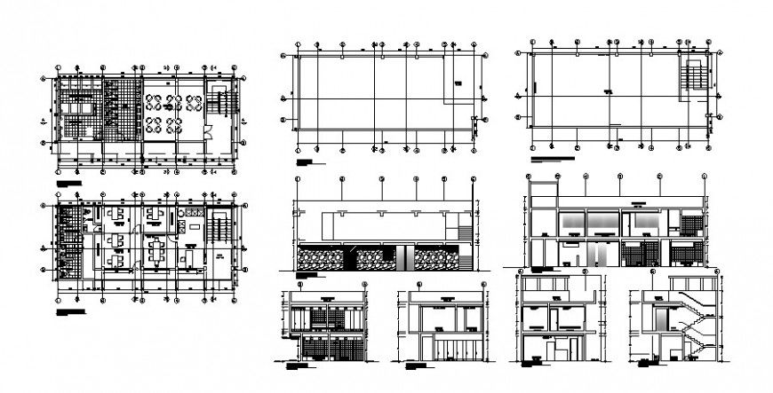 Construction plan and section of office building 2d view layout AutoCAD file