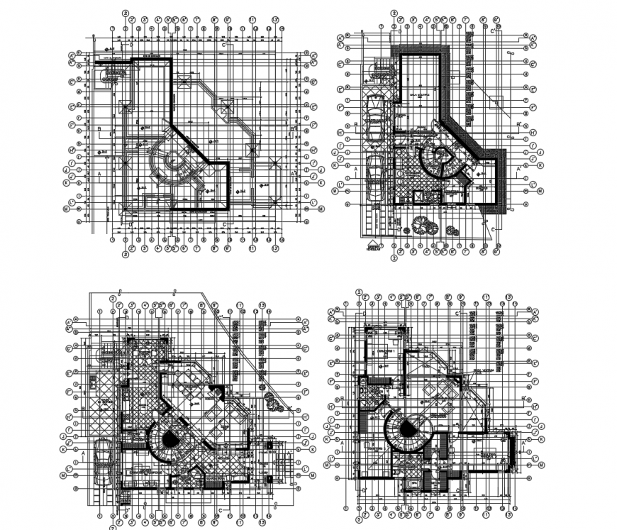 Construction plan of an apartment building 2d view dwg file