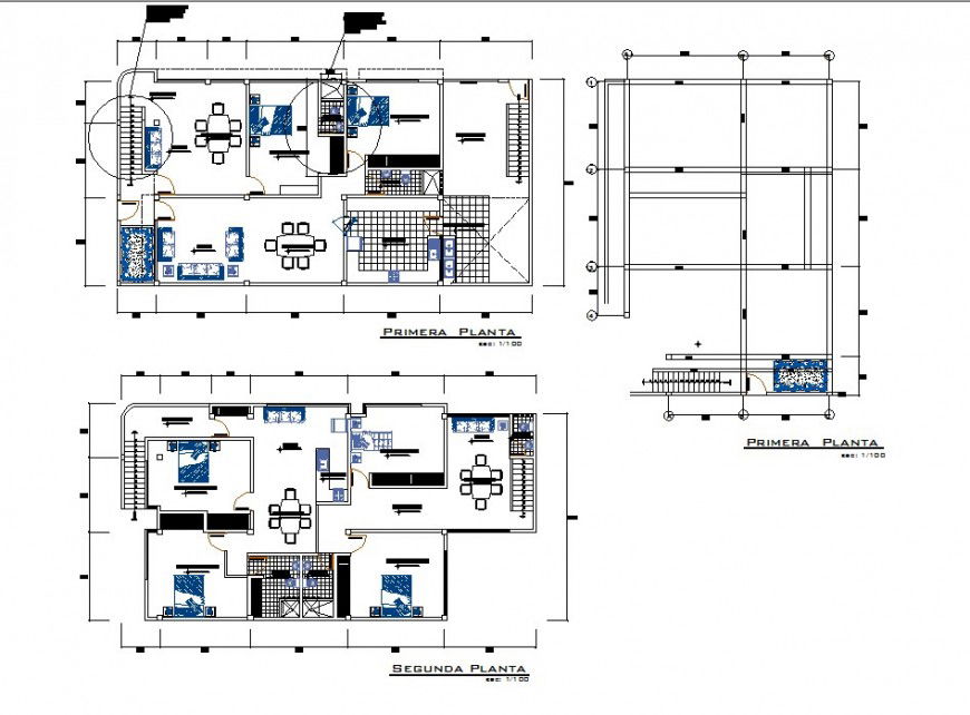Construction plan of housing block detail 2d view autocad file