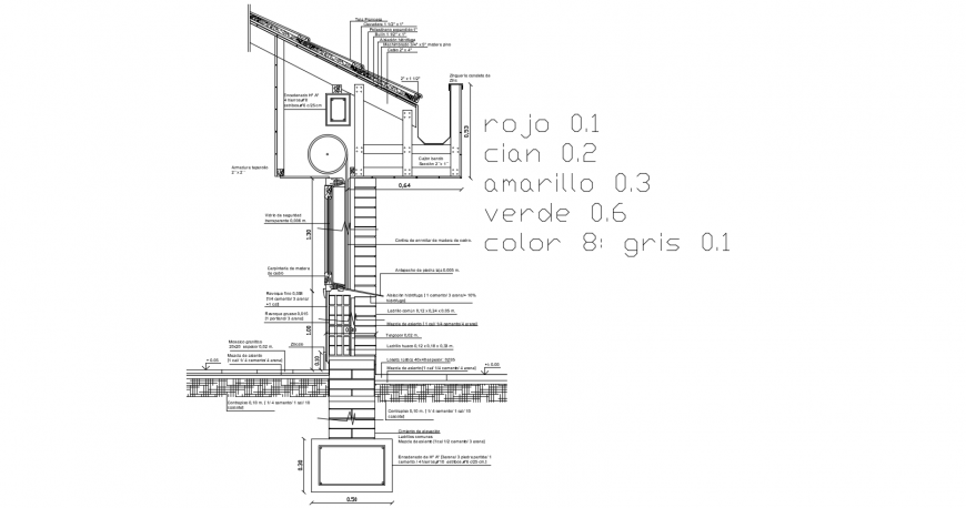 Construction section view with view of wall with construction view dwg file