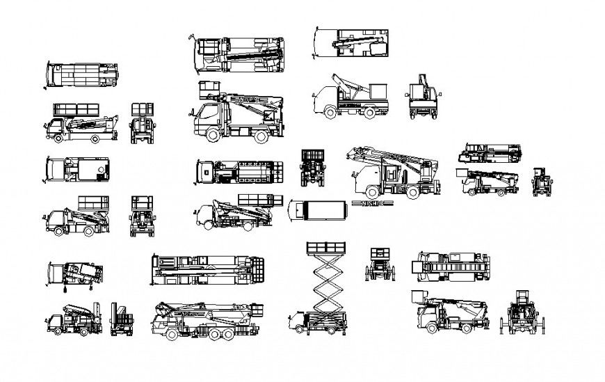 Construction site and big vehicles 2d model design dwg file