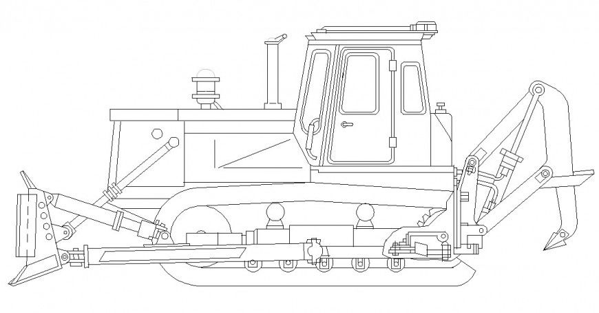 Construction site vehicle 2d detail front view design dwg file