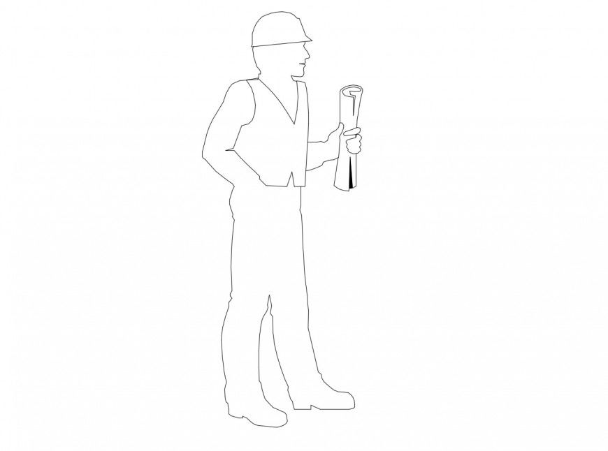 Construction supervisor hard hat with plans man block details dwg file