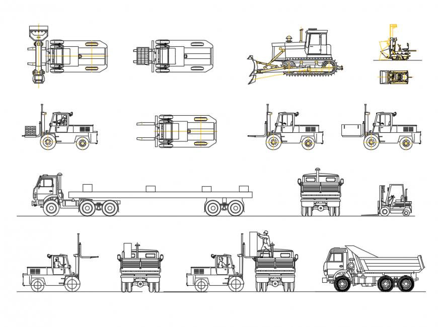 Construction transportation vehicle blocks cad drawing details dwg file