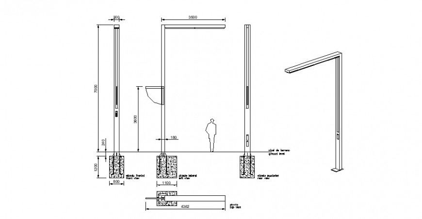 Construction unit detail 2d view CAD block layout file in dwg format