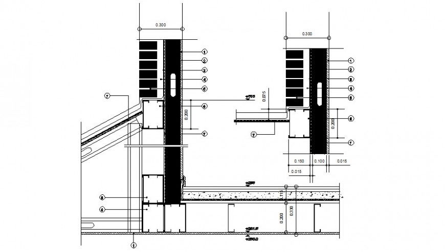 Construction units of RCC structure 2d view autocad file
