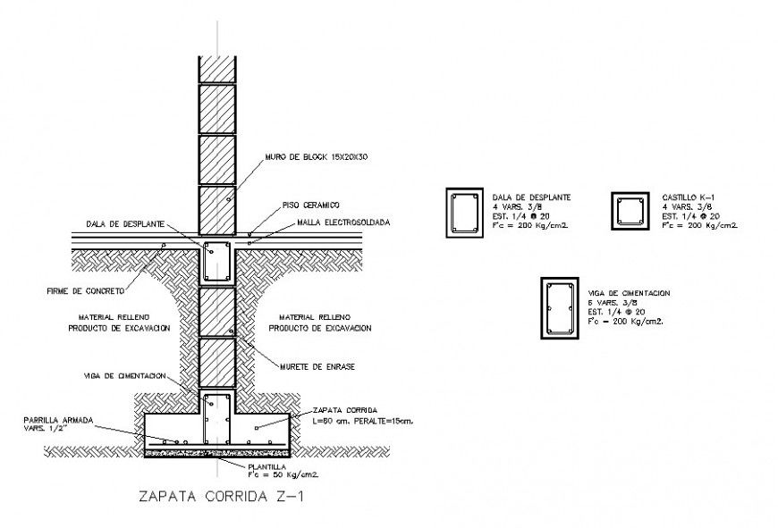 Construction units of RCC structure detail 2d view autocad file
