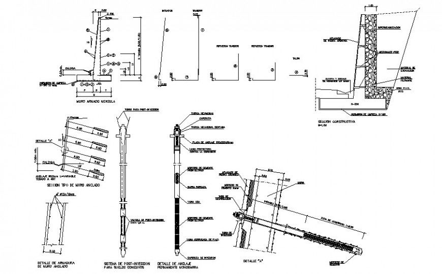 Construction units of retaining wall drawing in AutoCAD
