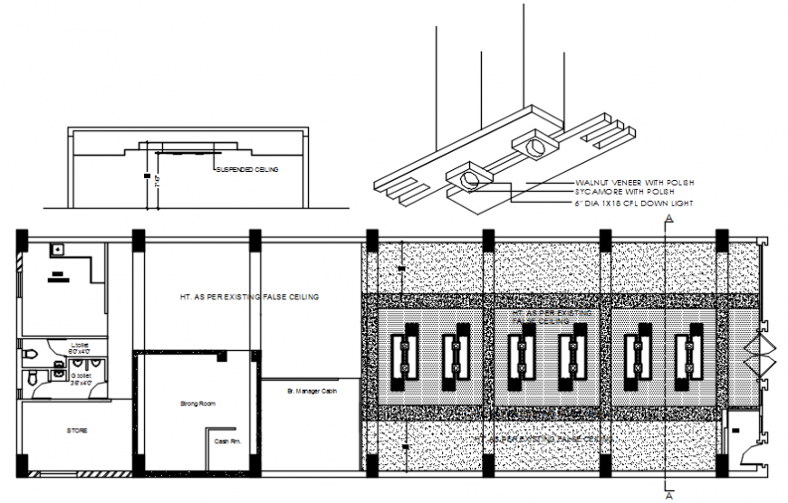 Construction view of false ceiling plan in AutoCAD file