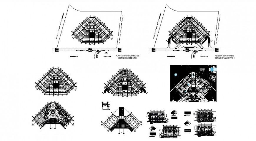 Construction view with column and detail of floor plan in auto cad