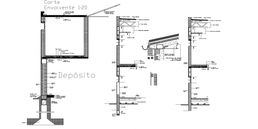 Construction view with house column and roof area design dwg file