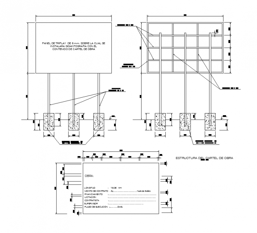 Construction work detail 2d view layout autocad file