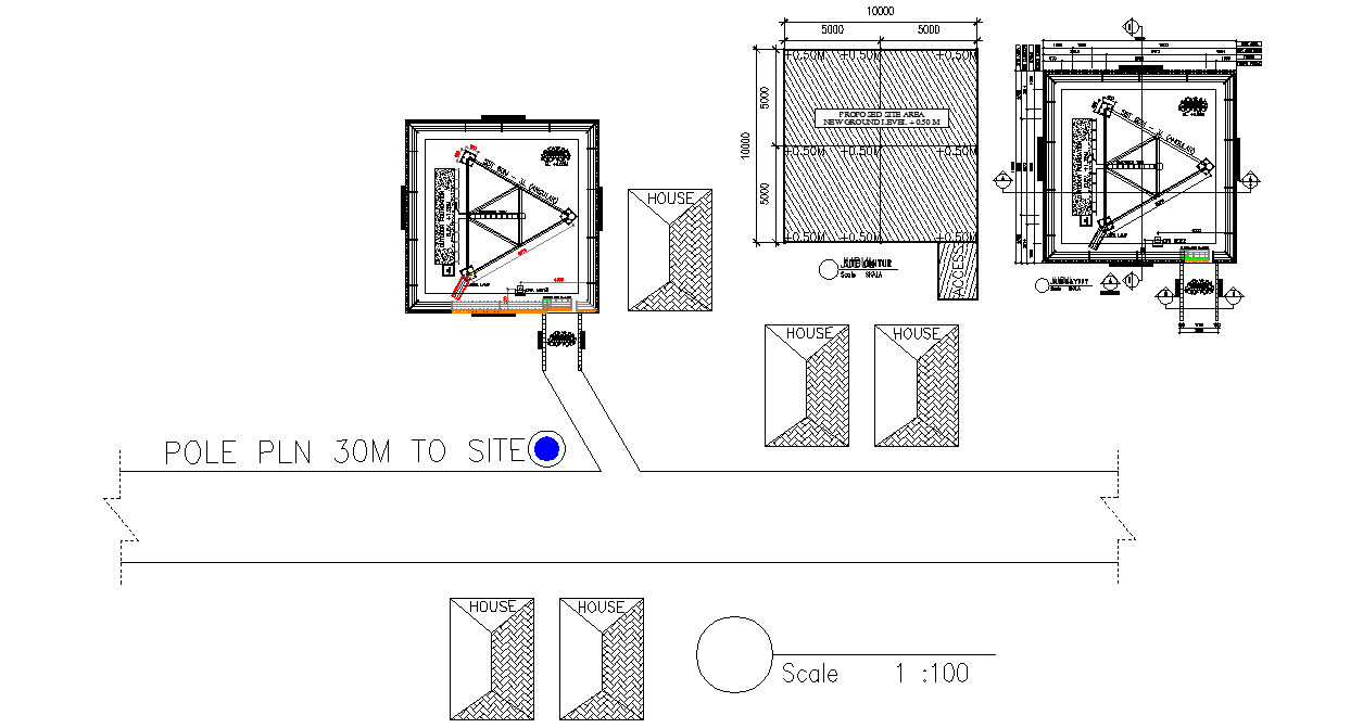 construction plan details of two electrical pole, Download Autocad DWG file.