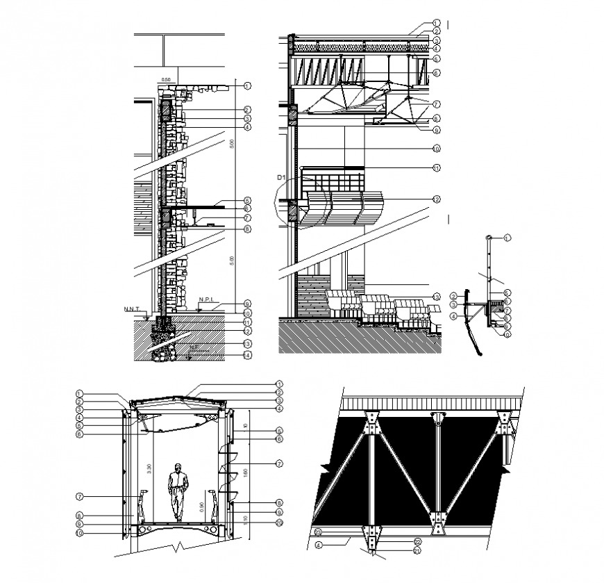 Constructive detail of bridge structure layout dwg file