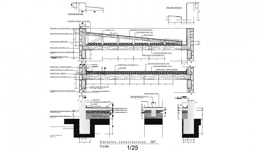Constructive detail with mezzanine plan with sectional detail view dwg file